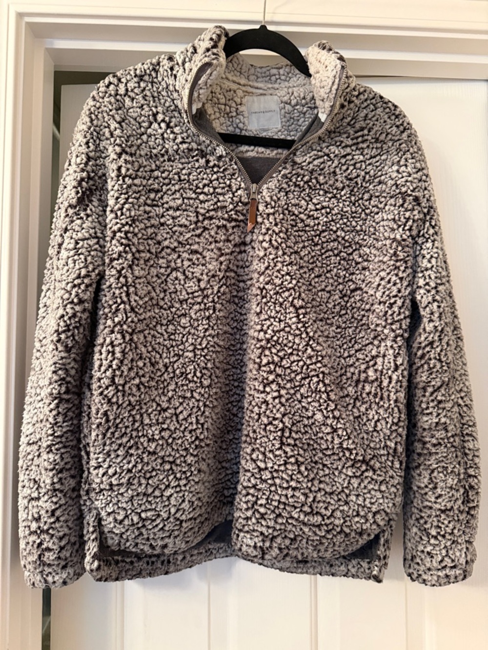 Thread & Supply Gray Sherpa Quarter-Zip Pullover